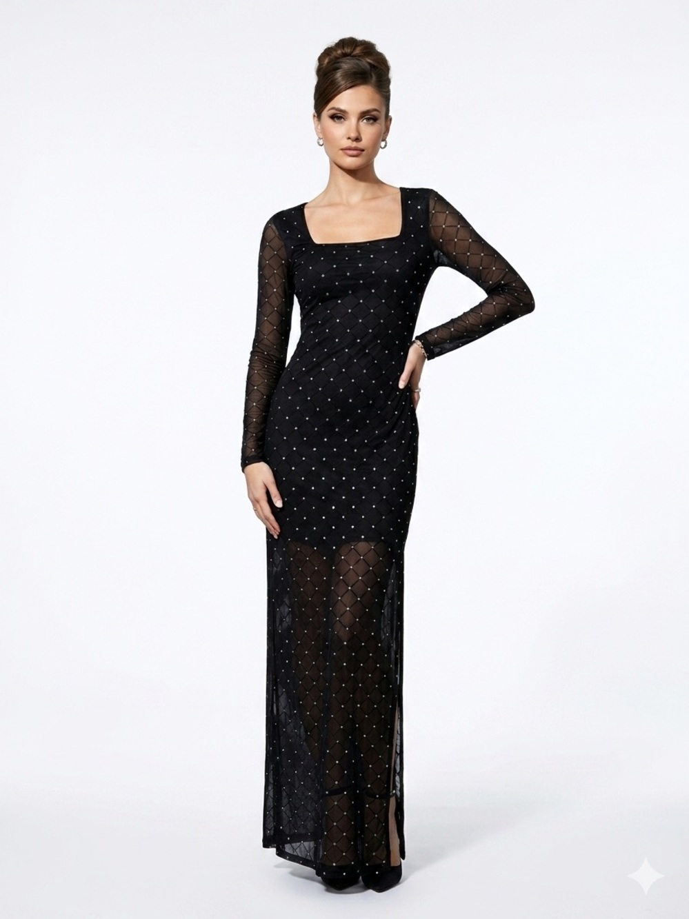 womans black sheer maxi dress with sparkles size xl